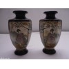 Pair of Japanese Satsuma Vases Hand Painted Mirror image