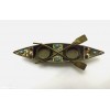 ANTIQUE BRASS METAL JEWELLED INKWELL STAND IN BOAT FORM